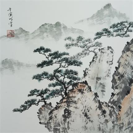 Painting Pine tree and mountains by Du Mingxuan | Painting Figurative Watercolor Landscapes, Pop icons