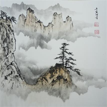 Painting Cloudy mountains by Du Mingxuan | Painting Figurative Watercolor Landscapes