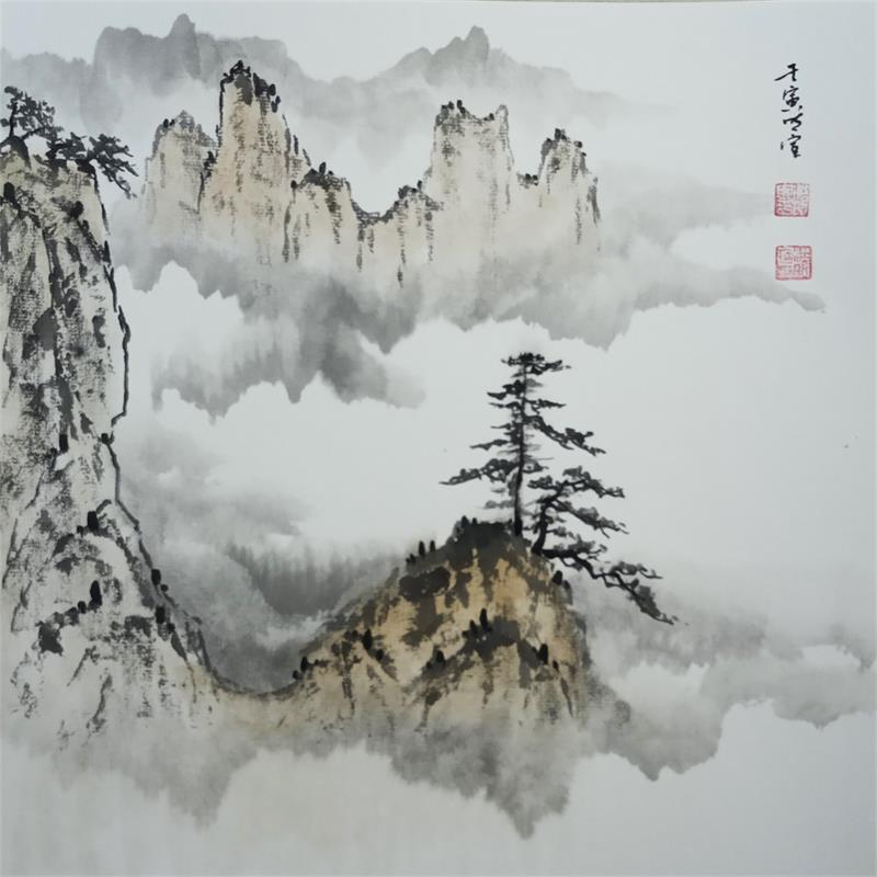 Peinture Cloudy mountains par Du Mingxuan | Tableau Figuratif Aquarelle Paysages