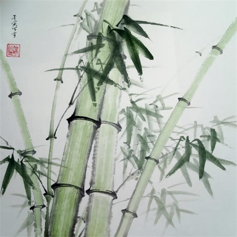Painting Bamboos by Du Mingxuan | Painting Figurative Landscapes Watercolor