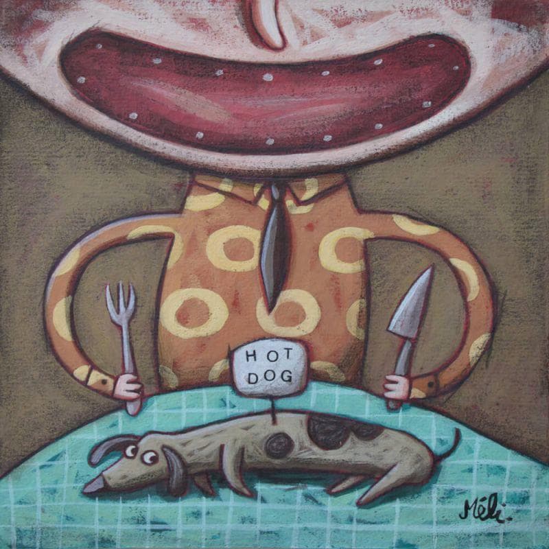 Gemälde Hot dog von Catoni Melina | Gemälde Naive Kunst Tiere
