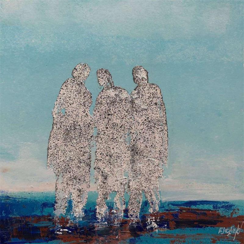 Painting Trio dans le bleu by Escolier Odile | Painting Raw art Acrylic, Cardboard, Sand Pop icons