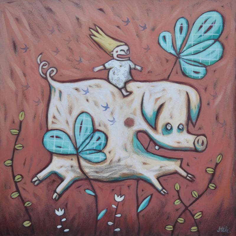 Painting Sauve qui peut by Catoni Melina | Painting Naive art Animals