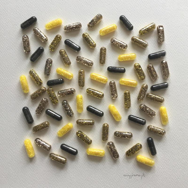 Painting yellow pills by Marjot Emily Jane  | Painting Abstract Minimalist Mixed