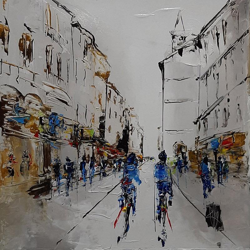 Painting Rue commerçante by Raffin Christian | Painting Figurative Oil Life style, Urban