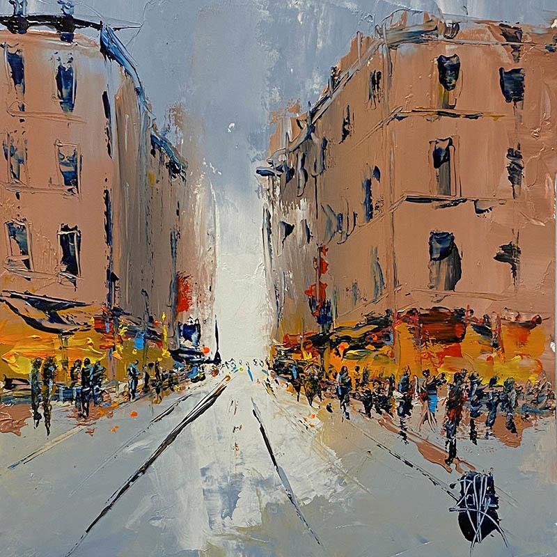 Painting Foule d'un jour by Raffin Christian | Painting Figurative Oil Urban