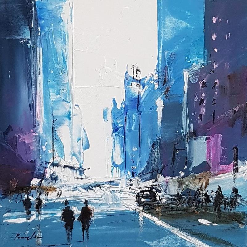 Painting CITY IN BLUE by Poumelin Richard | Painting Figurative Oil Marine