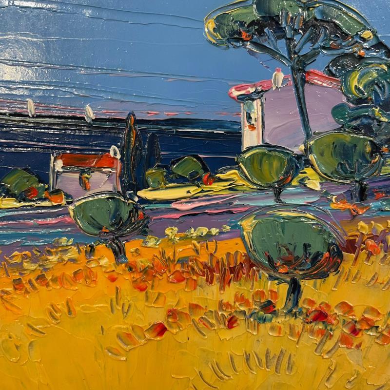 Painting Du soleil plein les yeux by Corbière Liisa | Painting Figurative Landscapes Cardboard Oil