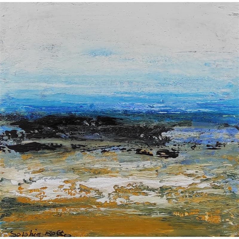 Gemälde Azur von Rocco Sophie | Gemälde Art brut Marine Pappe Acryl Collage Sand