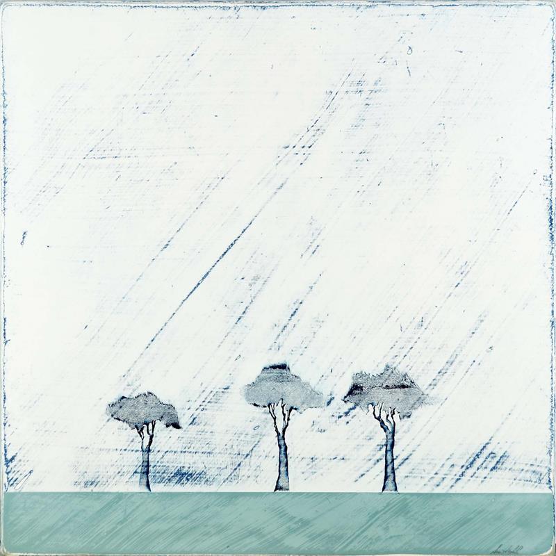 Gemälde Sur le bleu d’un sol N°344 von ChristophL | Gemälde Abstrakt Acryl, Holz Landschaften, Minimalistisch
