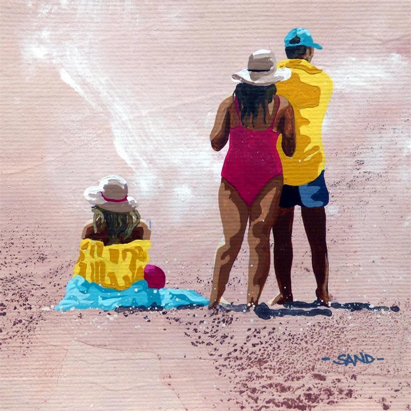 Painting équipe de plage rose by Sand | Painting Figurative Life style Acrylic