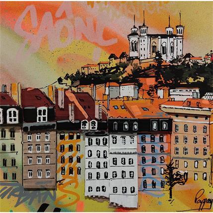 Peinture Notre Dame sur la colline par Pappay | Tableau Street Art Mixte Vues urbaines