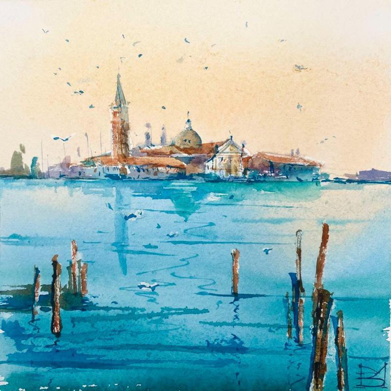 Gemälde Venice sea von Volynskih Mariya  | Gemälde Figurativ Aquarell Architektur, Landschaften, Marine