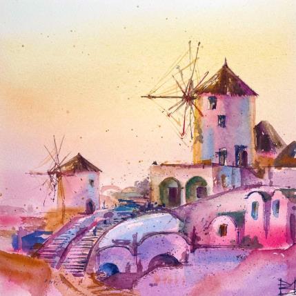 Painting Santorini mills by Volynskih Mariya  | Painting Figurative Watercolor Architecture, Landscapes, Pop icons, Urban