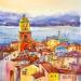 Peinture tower Saint-Tropez par Volynskih Mariya  | Tableau Figuratif Urbain Marine Architecture Aquarelle