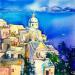 Peinture Santorini island par Volynskih Mariya  | Tableau Figuratif Paysages Urbain Marine Aquarelle