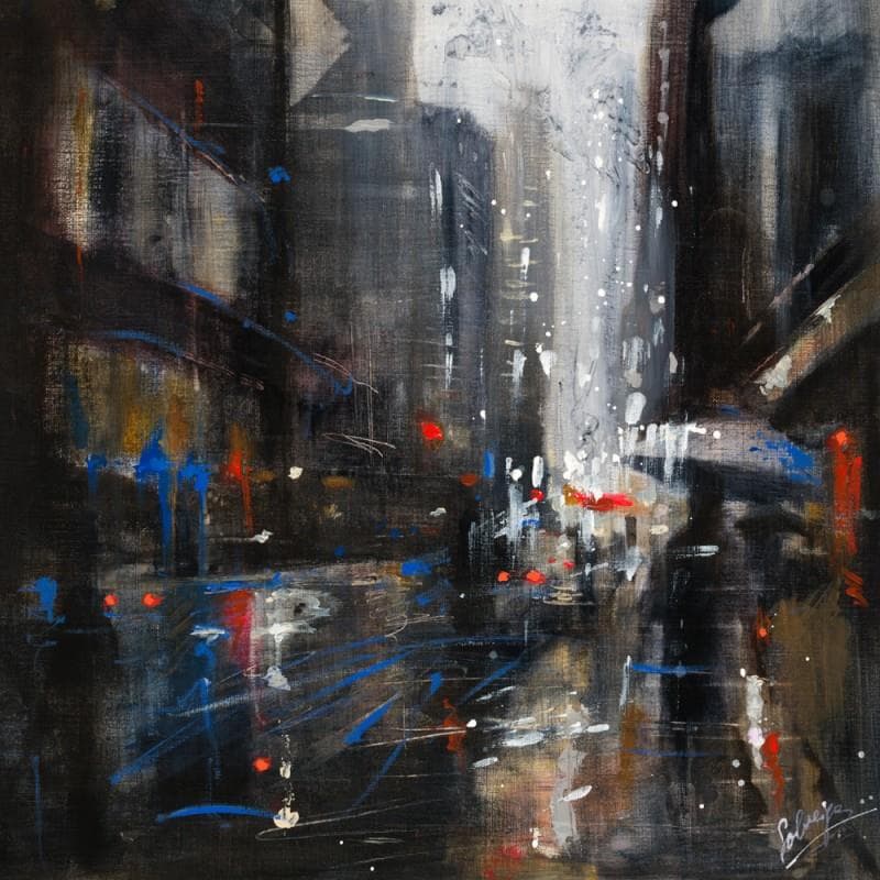 Painting Snowy evening by Solveiga | Painting Figurative Acrylic Urban
