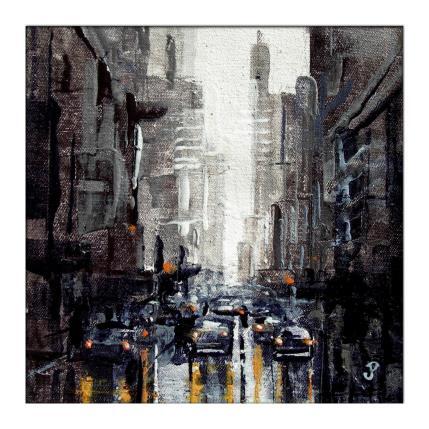Painting NYC street rain by Poumès Jérôme | Painting Figurative Acrylic Urban