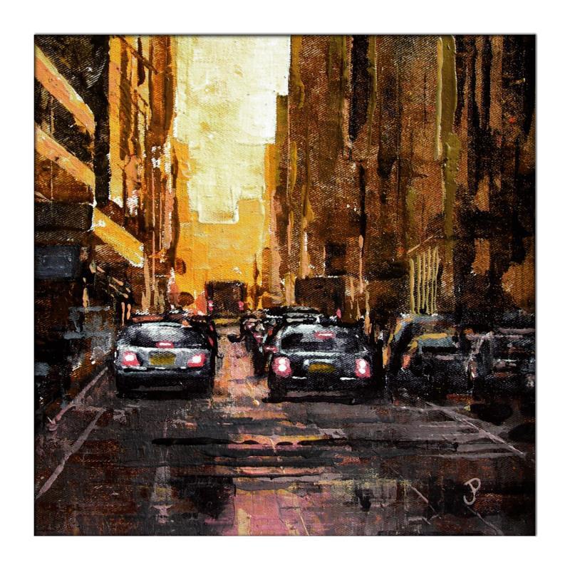Peinture NYC Sunset par Poumès Jérôme | Tableau Figuratif Acrylique Urbain