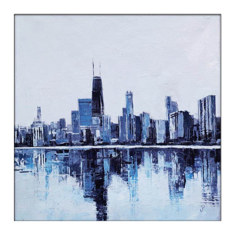 Painting Chicago skyline winter by Poumès Jérôme | Painting Figurative Acrylic Urban