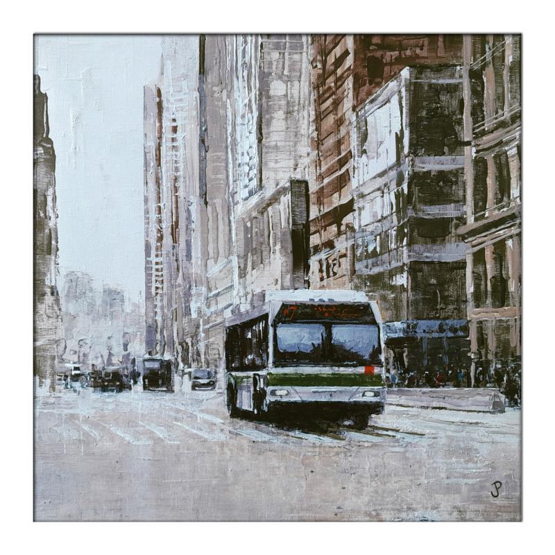 Gemälde Le bus du matin von Poumès Jérôme | Gemälde Figurativ Urban Acryl