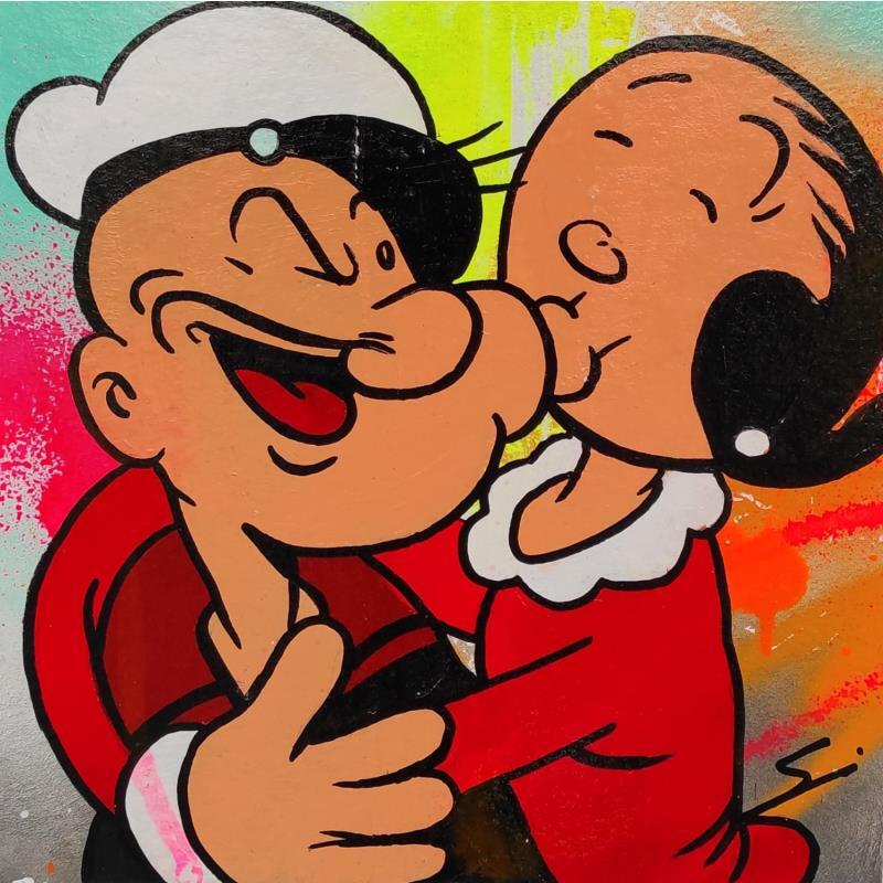 Painting KISS ME OLIVIA by Mestres Sergi | Painting Pop-art Cardboard, Graffiti Pop icons