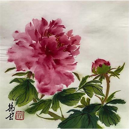 Peinture Pivoine rose par Tayun | Tableau Figuratif Mixte natures mortes