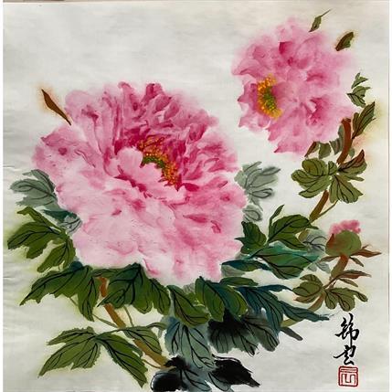 Peinture Pivoines roses par Tayun | Tableau Figuratif Mixte natures mortes