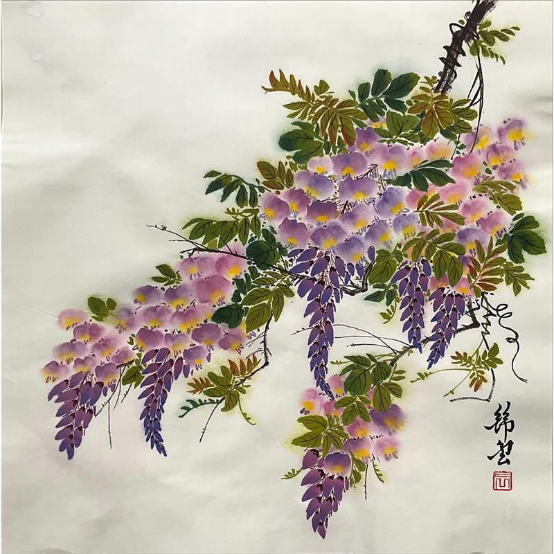 Peinture Glycines par Tayun | Tableau Figuratif Mixte Paysages