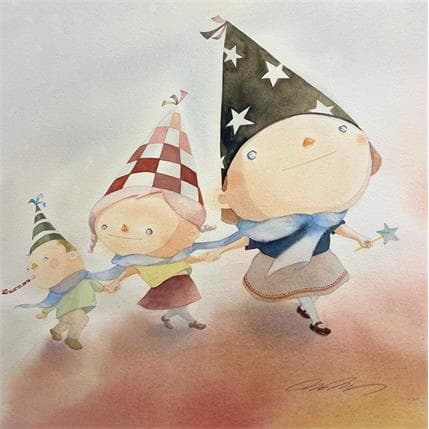 Painting 3 kids by Masukawa Masako | Painting Illustrative Watercolor Life style
