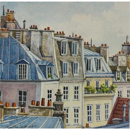 Painting Toits de Paris by Decoudun Jean charles | Painting Figurative Watercolor Landscapes, Urban