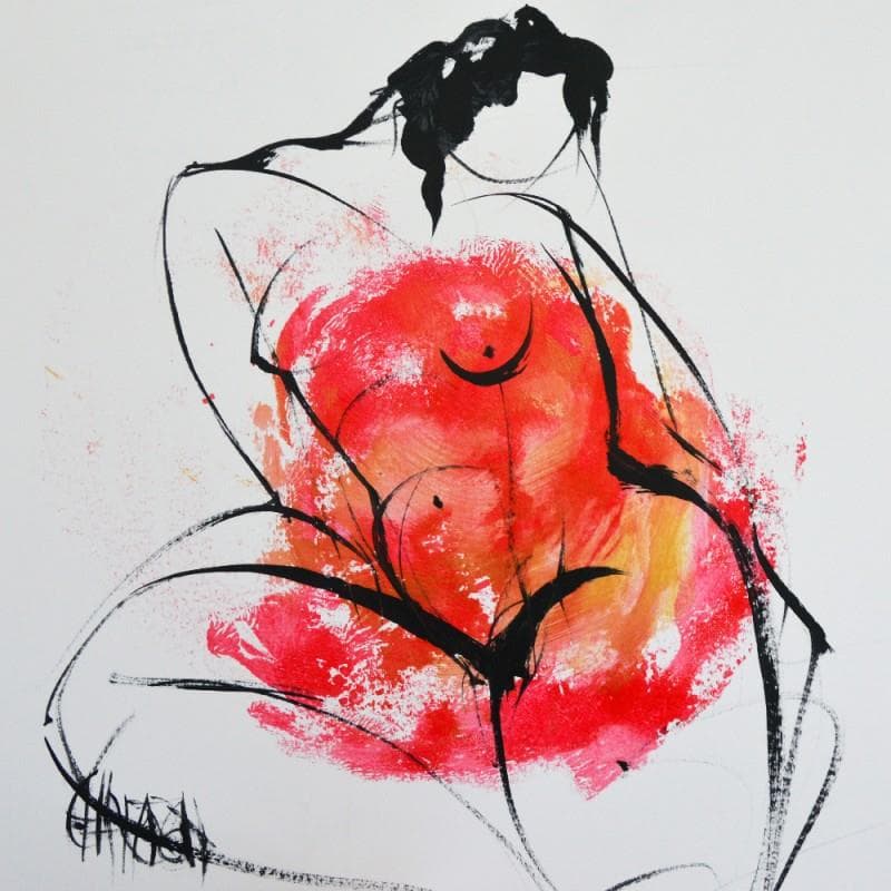 Painting Bleu cerise 3 by Chaperon Martine | Painting Figurative Nude Acrylic