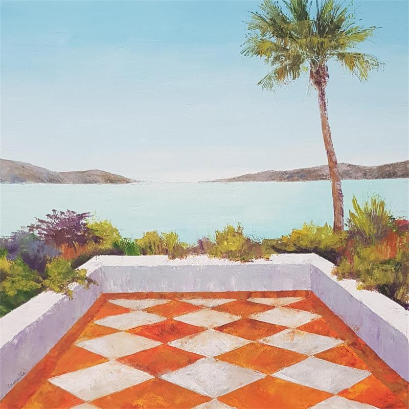 Painting La terrasse au palmier by Bessé Laurelle | Painting Figurative Oil Landscapes, Life style, Marine