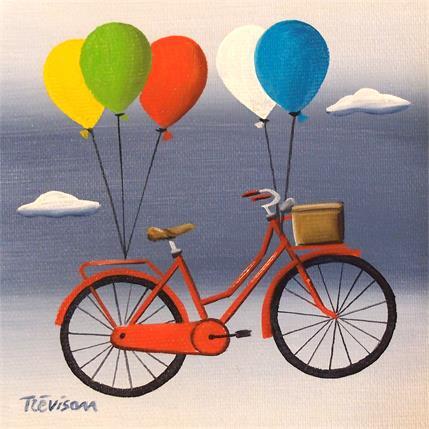 Peinture Flying bicycle par Trevisan Carlo | Tableau Surréaliste Huile icones Pop, minimaliste