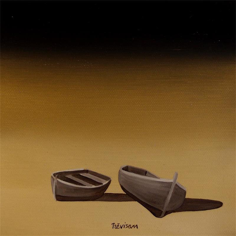 Painting Two wooden boats by Trevisan Carlo | Painting Surrealism Still-life Oil