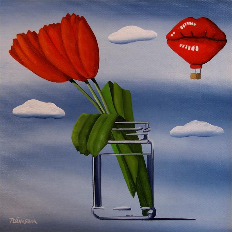 Peinture Red tulips par Trevisan Carlo | Tableau Surréalisme Huile minimaliste, Natures mortes