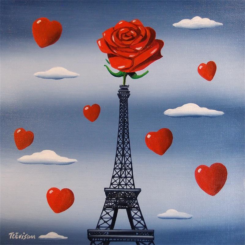 Painting Love in Paris by Trevisan Carlo | Painting Surrealist Oil Urban