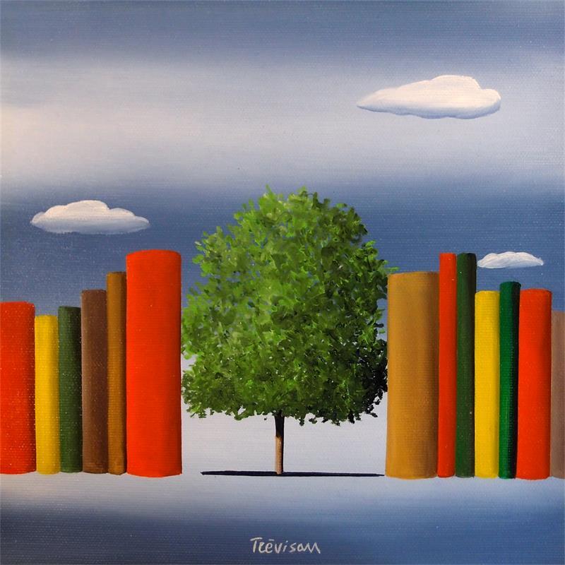 Gemälde Tree with books von Trevisan Carlo | Gemälde Surrealismus Öl Landschaften, Stillleben