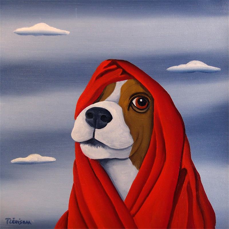 Gemälde Lady red dog von Trevisan Carlo | Gemälde Surrealismus Öl Tiere