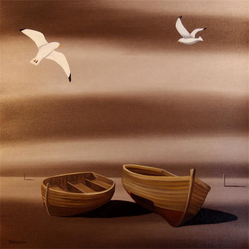 Peinture Wooden boats par Trevisan Carlo | Tableau Surréalisme Huile Marine, Minimaliste