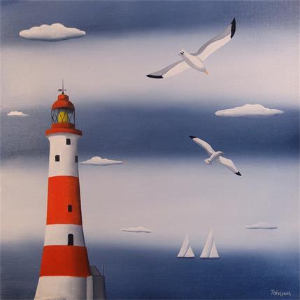 Painting Lighthouse by Trevisan Carlo | Painting Surrealist Oil Marine, Minimalist