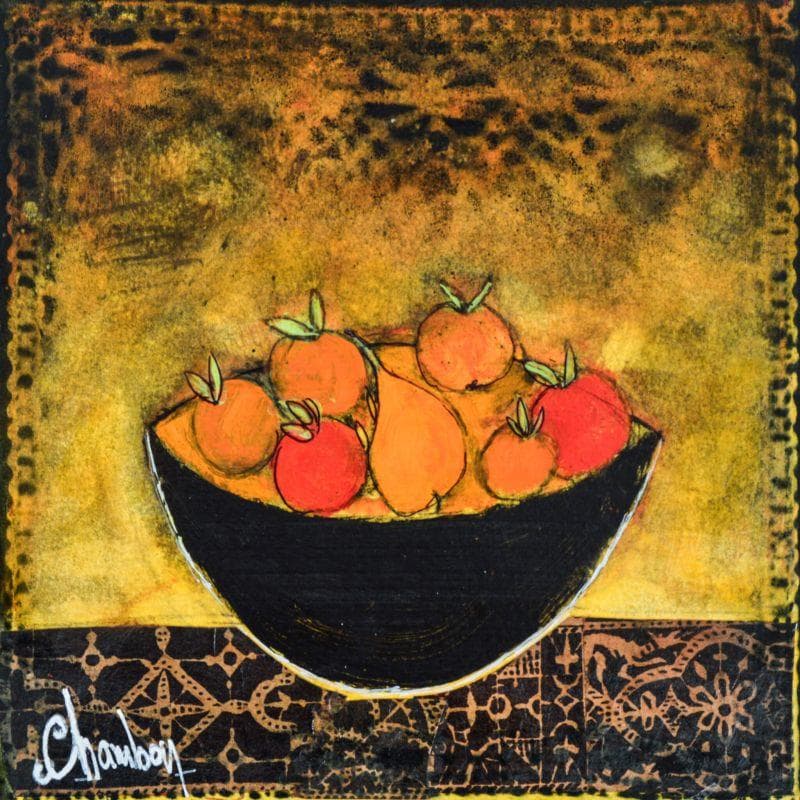 Gemälde Bol de fruit von Chambon | Gemälde Figurativ Stillleben Acryl