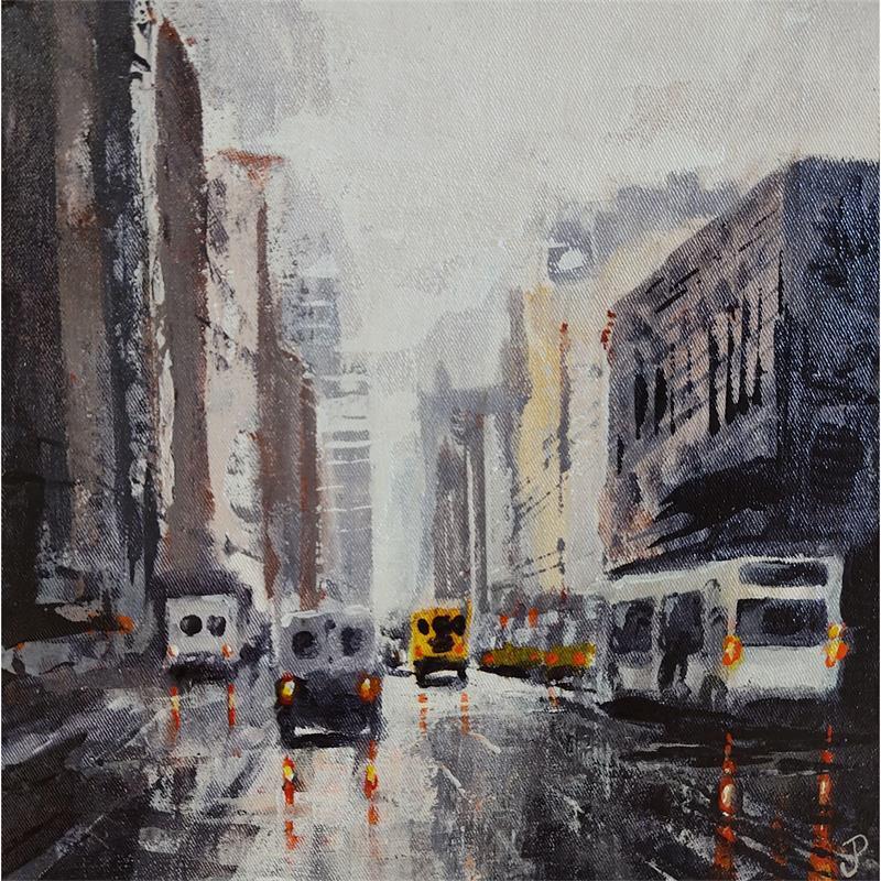 Peinture Manhattan sous la pluie par Poumès Jérôme | Tableau Figuratif Acrylique Urbain