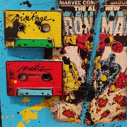 Peinture Iron man tapes par Costa Sophie | Tableau Pop Art Mixte icones Pop