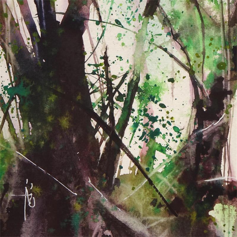 Painting Parmi les arbres by Abbatucci Violaine | Painting Figurative Watercolor Landscapes