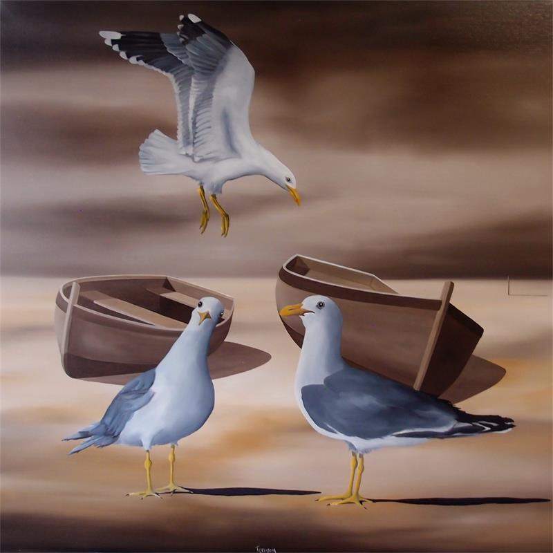 Painting Seagiulls by Trevisan Carlo | Painting Surrealism Oil Marine