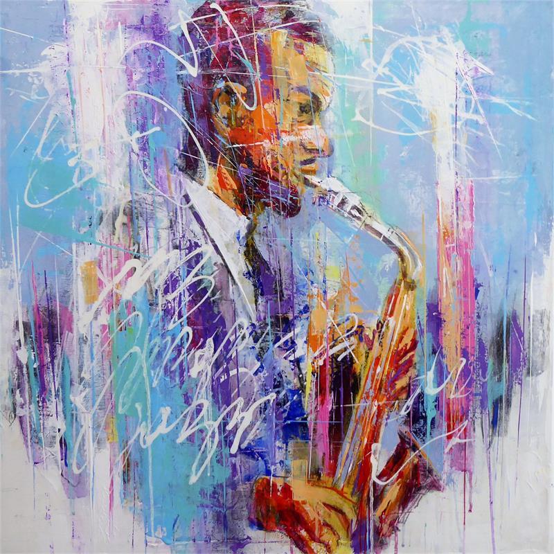Painting Jazz Man by Silveira Saulo | Painting Figurative Acrylic