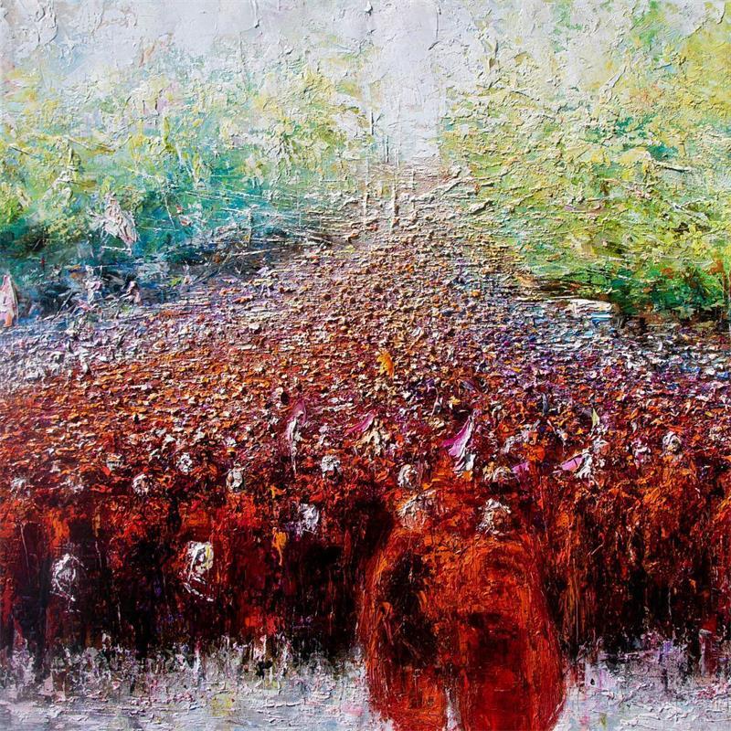Painting Rangoon : Procession de moines by Reymond Pierre | Painting Figurative Life style Oil