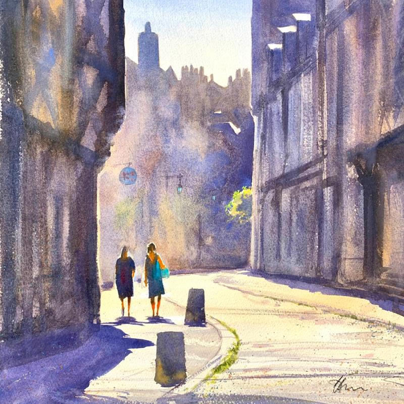 Painting Bourges Promenade by Jones Henry | Painting Figurative Watercolor Landscapes, Urban