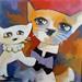 Painting Papa et son petit by Fauve | Painting Figurative Life style Animals Wood Acrylic